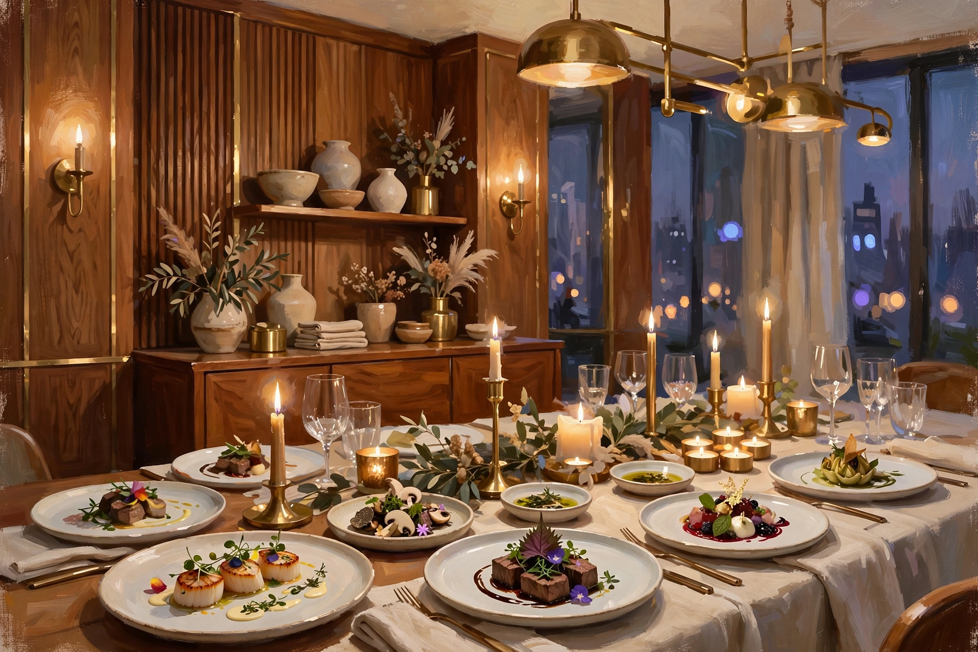 Illustration of Addison's elegant modern dining room in San Diego