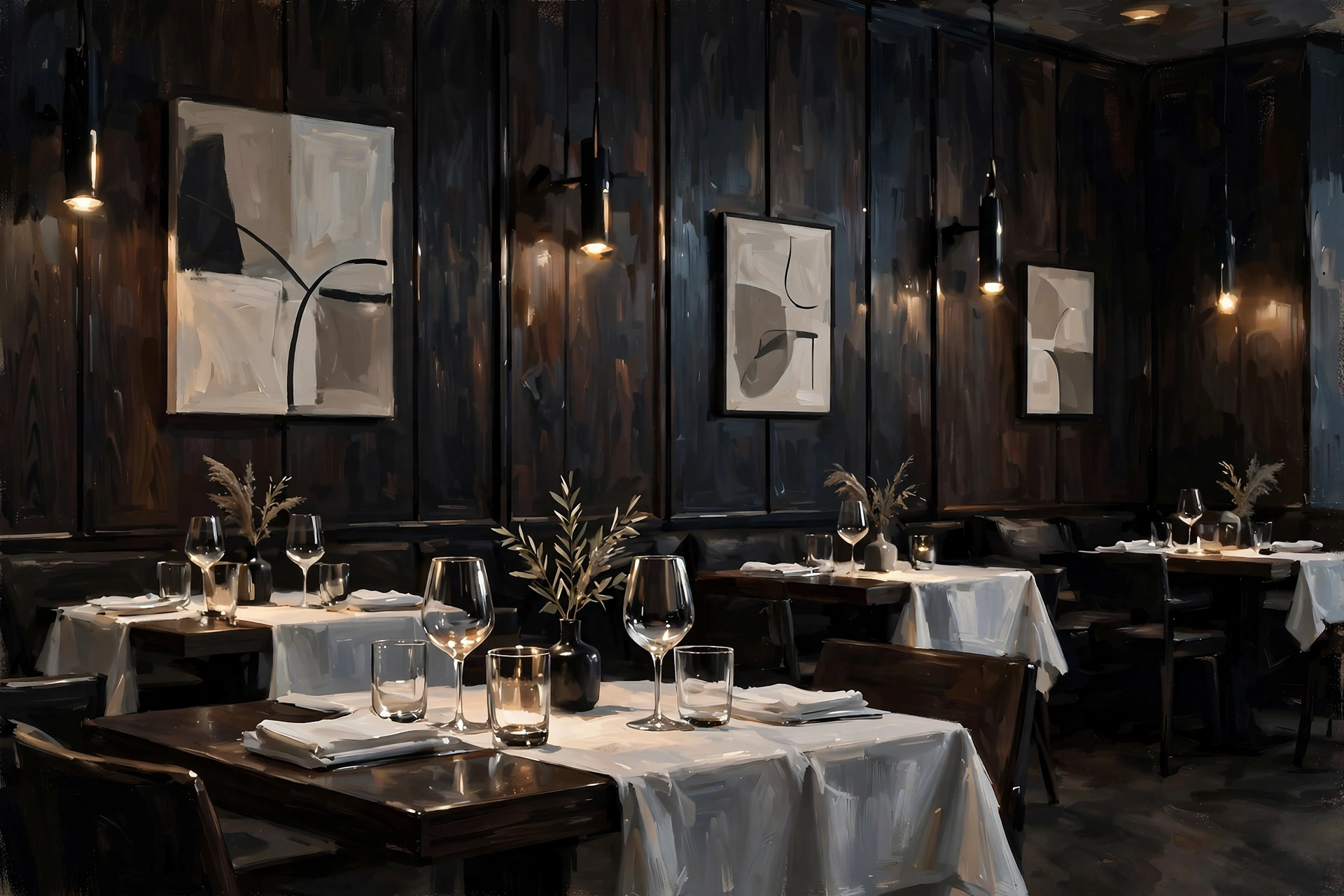 Illustration of CUT's sleek modern steakhouse dining room in Beverly Hills