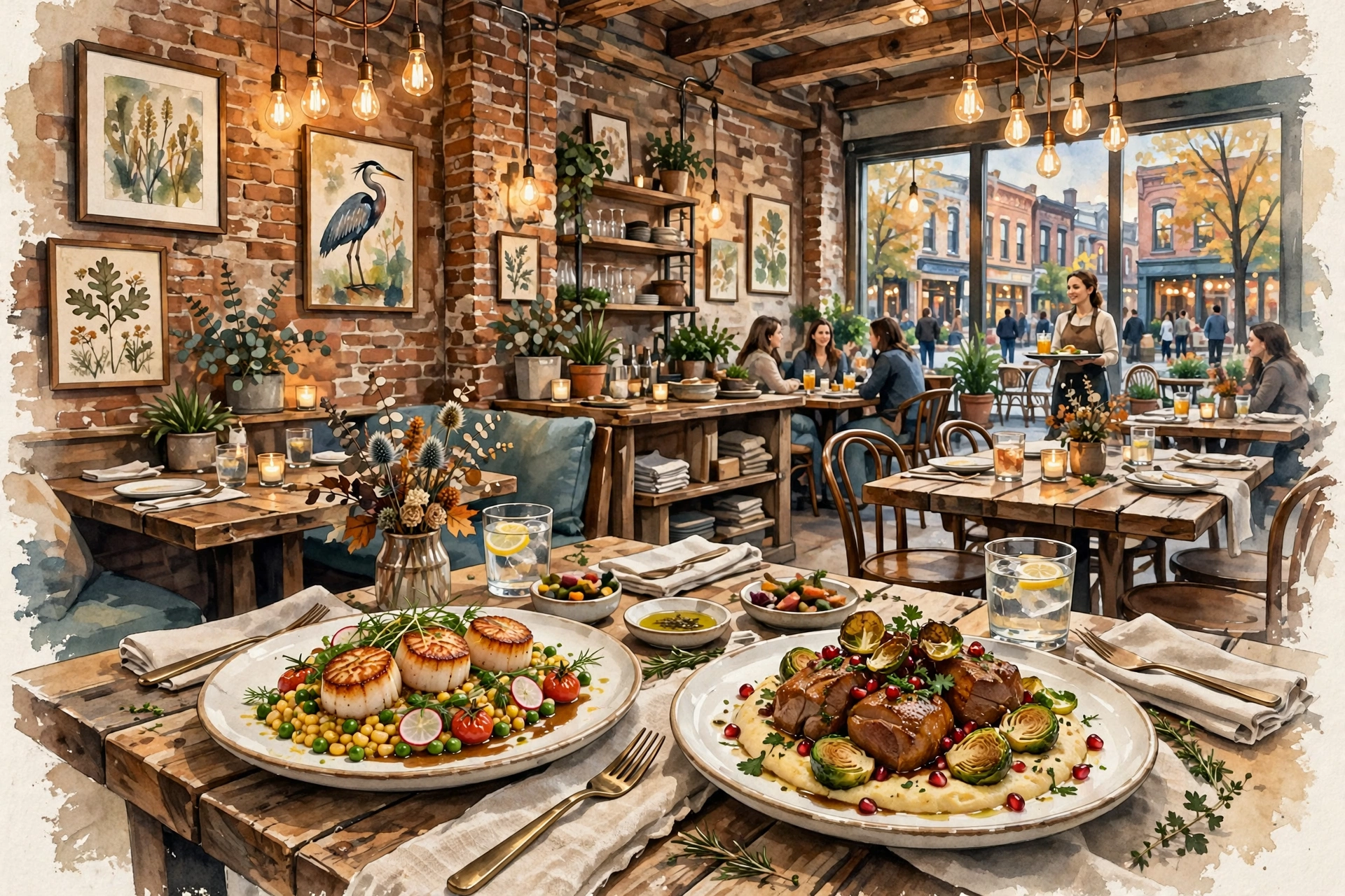 Illustration of The Guild House's artisan dining room in Columbus's Short North