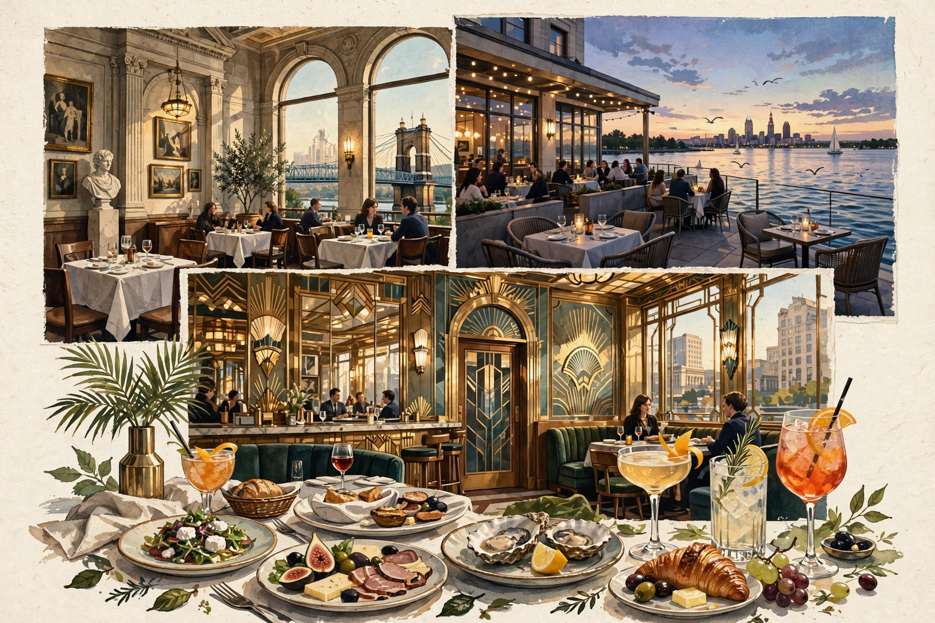 Illustration of a grand Ohio hotel dining room
