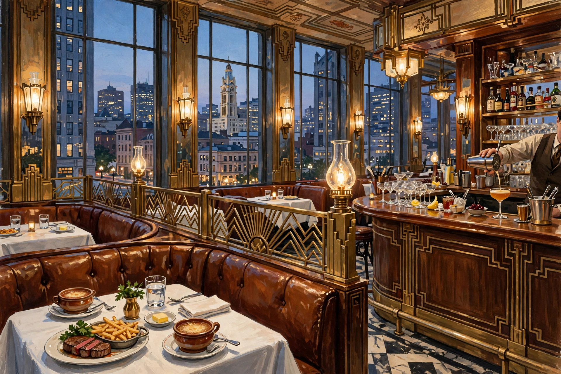 Illustration of The Keep's 1920s art-deco French brasserie in Columbus